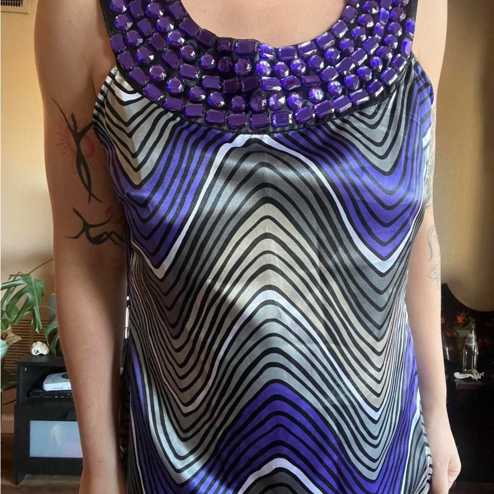 Purple and Black Striped Women's Top